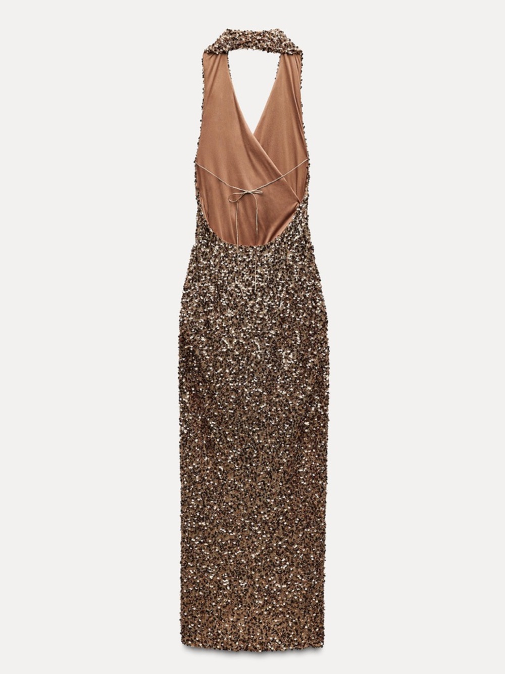 Zara Bronze Sequin Halter Maxi Dress - Picture 2 of 14